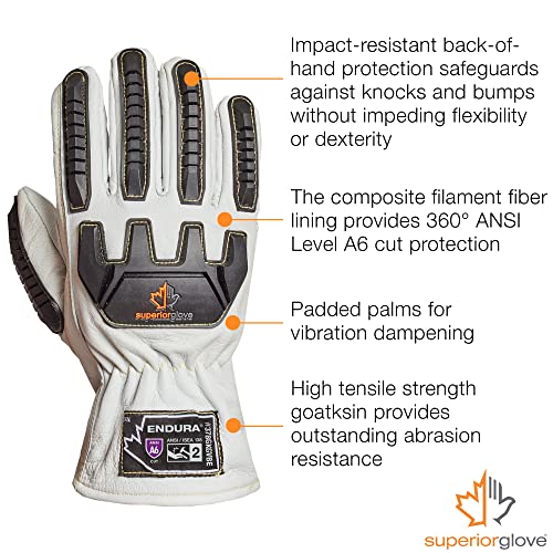 Superior Glove Endura Goatskin Leather Work Gloves Arc Flash Cut Resistant Safety Hand Protection - size: Large, style: Impact/Cut