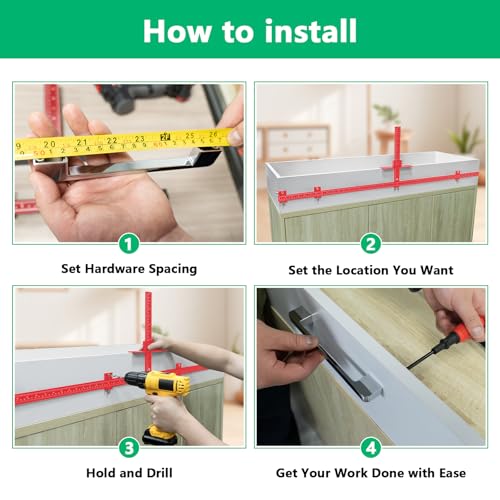 44" & 16" Max Cabinet Hardware Jig Kit, Aluminum Alloy Cabinet Handle Jig - color: Red