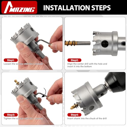 MAZING 16PCS TCT Hole Saw Kit for Hard Metal, 5/8"-2-1/8" Carbide Tungsten Carbide Tipped Hole Saw Set, Heavy Duty Hole Cutter Set for Cutting Stainless Steel, Iron, Copper, Aluminum, Sheet Metal