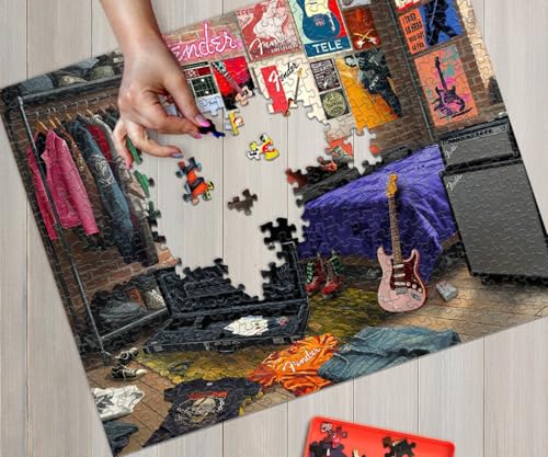 Springbok Fender Fanatic Den 1000 Piece Jigsaw Puzzle for Adults - Poster Now Included - Guitar Music Room Art, Rock & Roll Collectors Scene - Unique Cut Pieces - Made in USA - style: Fanatic Den
