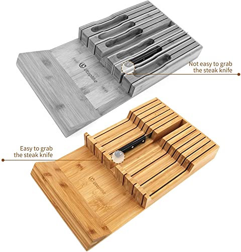 Utoplike In-Drawer Knife Block Bamboo Drawer Organizer, 12 Knives Holder - color: Natural, size: 12 Holder
