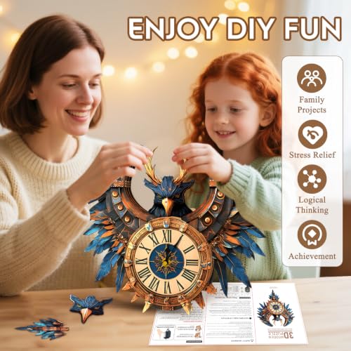 3D Wooden Puzzles for Adults-Thunderbird Clock Puzzle-Adult Crafts - color: Thunderbird Clock