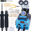YIHUA 939D-II Pyrography Pen Wood Burning Kit Station 2-in-1 Solid-Point 200~480°C (with Temp Display)/Wire-Nib 250~750°C with 20 Nibs, Solid Points, 1 Stable Pen Holder, 2 Scrap Wood (Blue) - color: Blue
