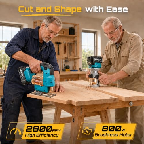 SEESII Cordless Jigsaw and Wood Router Tool Combo Kit - color: Blue Combo