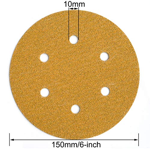 6-Inch 6-Hole Hook and Loop Gold Sanding Discs 60-Grit, 100-Pack - style: 60 Grit