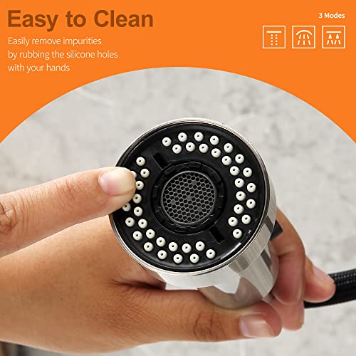 TIORIY Pull Down Spray Head Replacement - for Kitchen Faucet Sprayer Head with 15 Adapters, 3 Function Pull Out Faucet Spray Nozzle, Brushed Nickel - color: Brushed Nickel, style: Blade Spray