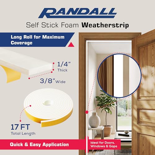 Weather Stripping Foam Tape, 17 Ft Door Seal Strip, EVA Material, High Density 1/4" Thick, No Residue Adhesive, Weatherproof Door Seal Strip for Sliding Door, Windows, White (3/8" Wide) - size: 3/8" Wide