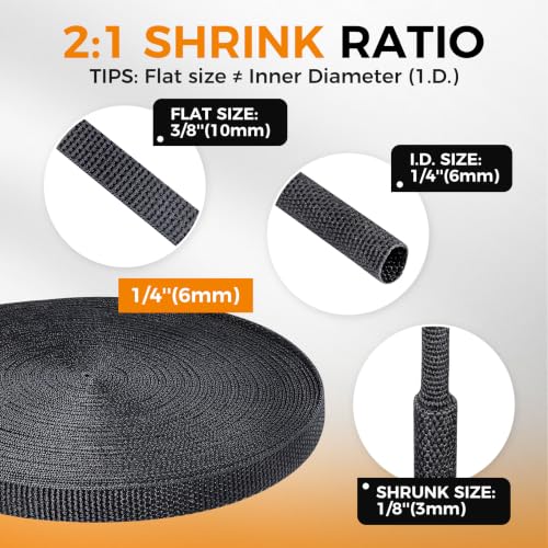 2:1 Ratio Automotive Heat Shrink Braided Sleeving 1/4''-26ft - size: 1/4"-26ft
