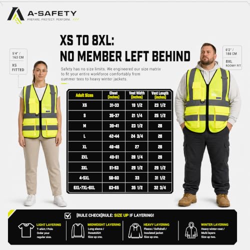 A-SAFETY 6XL7xl 8XL,high vis reflective Safety Vest,Yellow | Yellow 6XL-8XL Class 2 safety vest with clear ID pocket, radio mic loop and reflective strips for warehouse operations. - color: Yellow, size: 6X-Large
