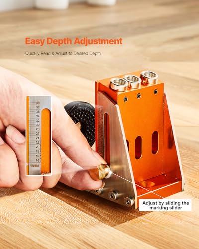 VEVOR Pocket Hole Jig Kit, Adjustable and Easy to Use Pocket Hole Jig System with Step Drills, Wrenches, Drill Stop Rings, Screws and Square Drive Bits, Dual Scale Marks, for DIY Carpentry Projects - color: Orange
