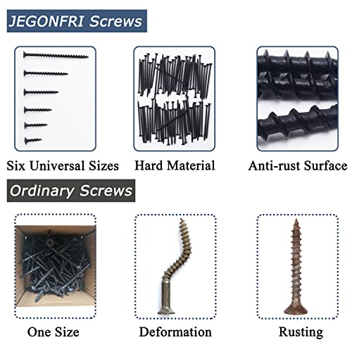 JEGONFRI Black Wood Screws Assortment Kit, 166 PCS, 6 Sizes, Drywall Screws - size: Kit