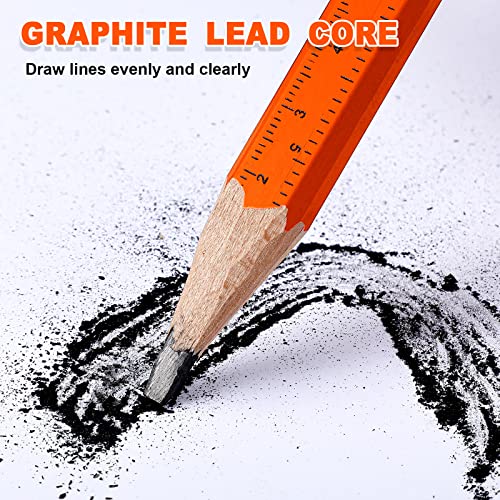 Honoson 200 Pcs Flat Construction Pencils with Printed Ruler Wood Graphite 2 Pcs Carpenter Pencil Sharpener for Woodworking Marking Tool(Orange) - color: Orange