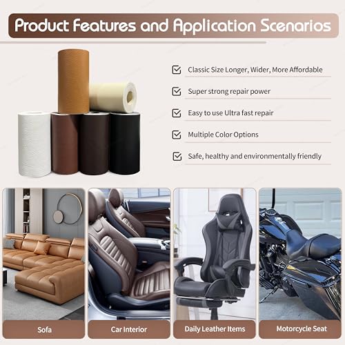 KING MOUNTAIN Leather Repair Patch,4 x 63 Inches self Adhesive Leather Repair Tape for Damaged Leather Furniture, Sofa Seating,Car Seats, Leather Goods(Black) - color: Black, size: 4" x 63"