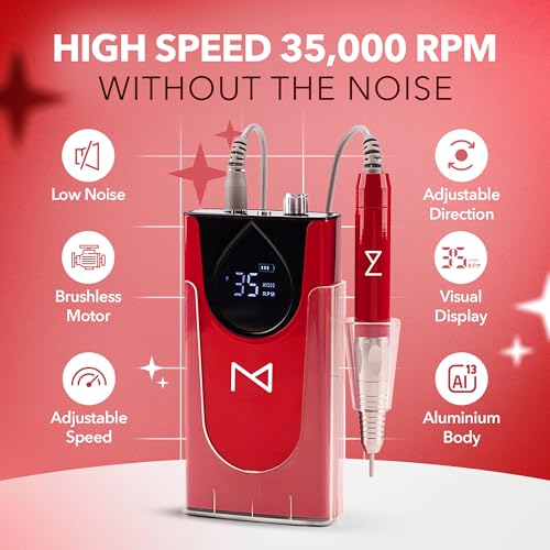 M Max Nail Drill, Brushless 2-in-1, 35000 RPM, Cordless | Red - size: Standard - Red