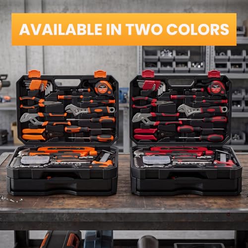 NEWBULIG 330-Piece Complete Tool Box Set, Durable Homeowners Tool Kit with Pull-Out Drawer, Versatile Home Repair Kit for Auto & Household, DIY Projects, Black-Red - color: Black Red, size: 15.7