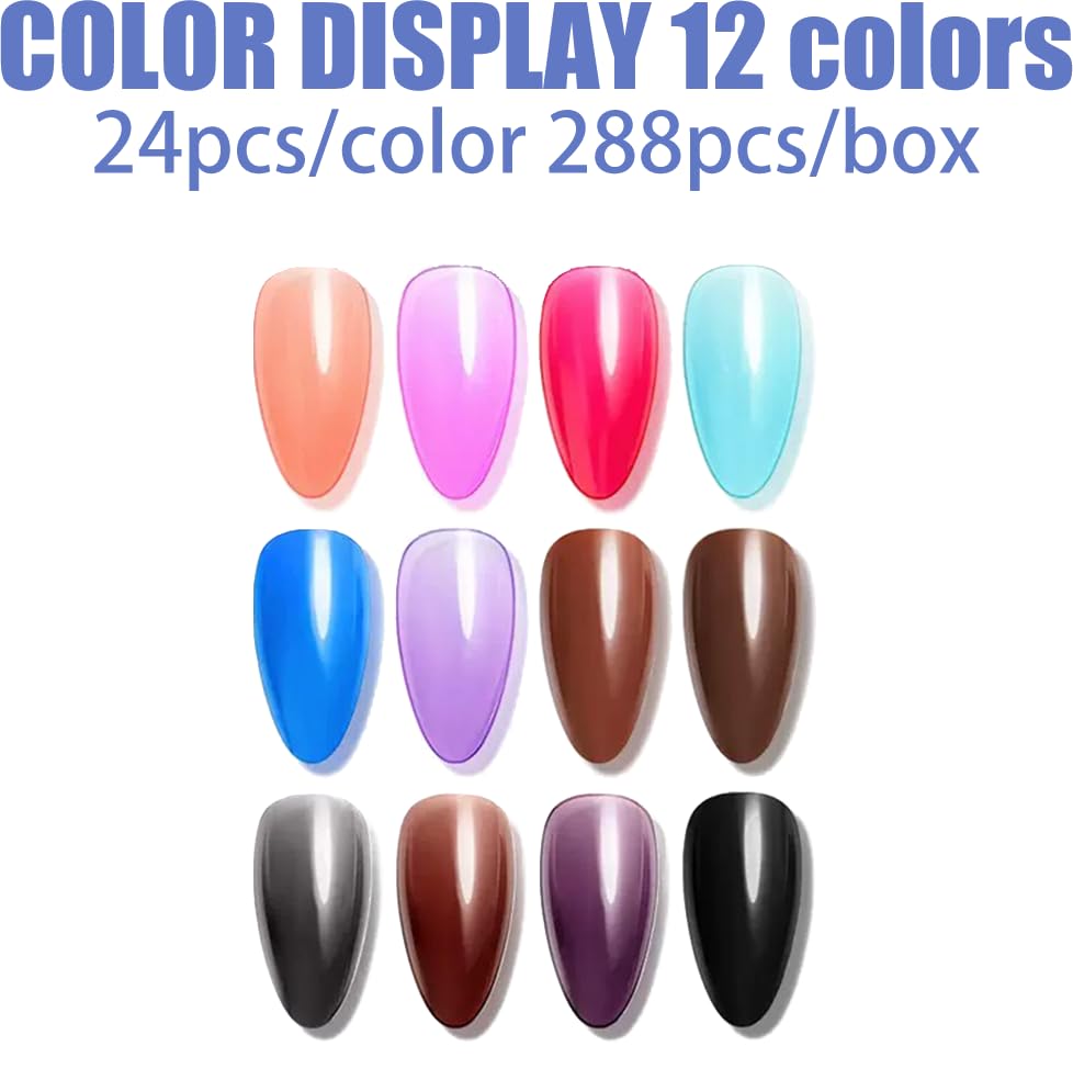 288Pcs Press on Nails Medium Almond Fake Nails 12 Solid Color False Nails Reusable Artificial Acrylic Glue on Nail Full Cover Stick on Nail for Women Salon DIY Manicure - color: Style-27