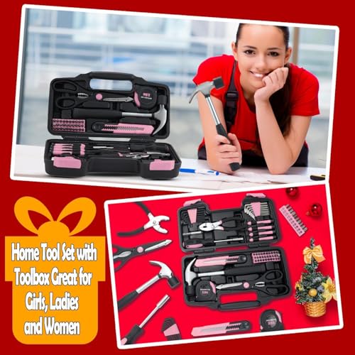 MARTCOLOR Pink Household Tool Set for Women with Storage Case, 58-Piece - color: Pink