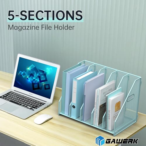 MINDEPOT Desk File Organizer Folder Holder with 5 Vertical for Office, Blue - color: Blue
