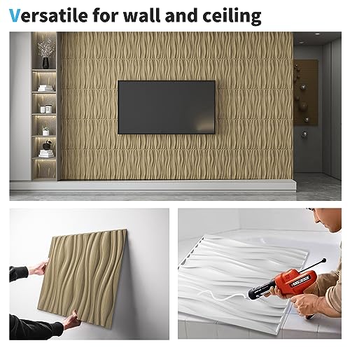 Art3d PVC Wave Textured 3D Wall Panels, 19.7 x 19.7 in, 12-Pack, Walnut