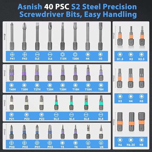 Asnish 42 in1 Magnetic Ratcheting Screwdriver Set with Multi Bit Tool Kit - color: Black-gray, size: 42 In 1