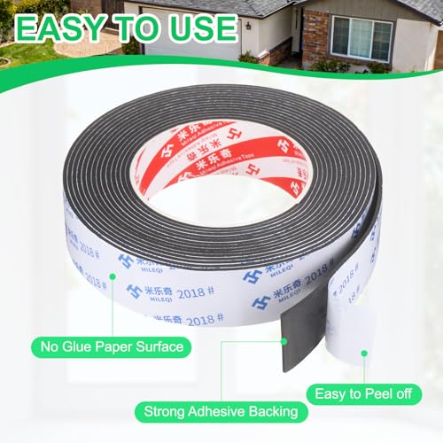 PATIKIL 5Roll Sponge Rubber Foam Tape, 1 3/16" W x 1/32" t x 16.4ft l Self-Adhesive Foam Insulation Tape Weather Stripping for Window Door Soundproofing Weatherstrip AC Seal Strip, Black - size: 1 3/16" x 1/32" x 16.4ft