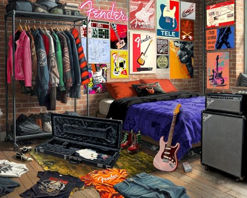 Springbok Fender Fanatic Den 1000 Piece Jigsaw Puzzle for Adults - Poster Now Included - Guitar Music Room Art, Rock & Roll Collectors Scene - Unique Cut Pieces - Made in USA - style: Fanatic Den