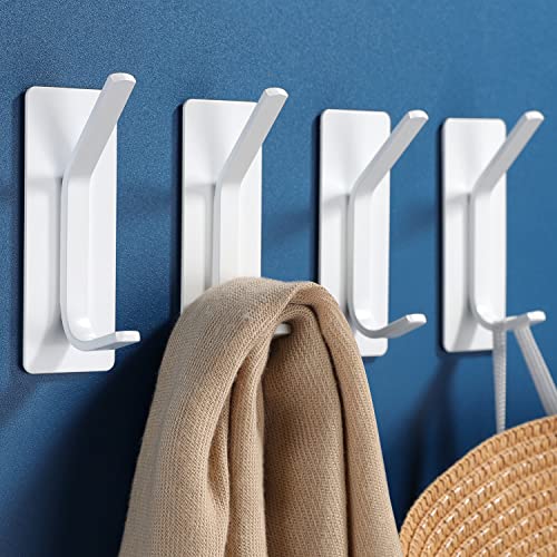 YIGII Towel Hooks/Adhesive Hooks - Heavy Duty Wall Hooks Stainless Steel Robe/Coat Towel Hooks for Bathroom and Bedroom, White 4-Packs - color: White