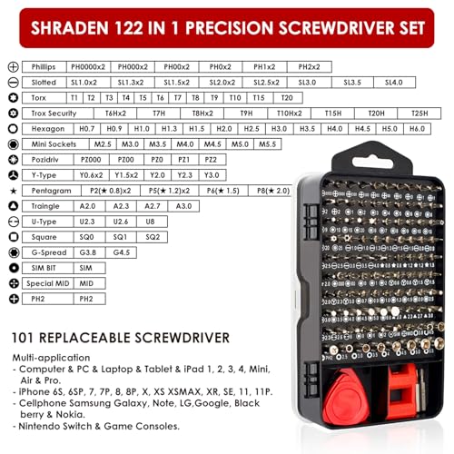 SHARDEN 122 in 1 Precision Screwdriver Set With CR-V Steel Bits(Red) - color: Red