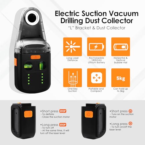 Laser Leveler Tool 4-in-1 Wall Laser Level with Line Laser, Drill Dust Collector, Electronic Vacuum Suction Cup and Wall Bracket, Rechargeable Laser Level Tool for Picture Hanging, Home Renovations