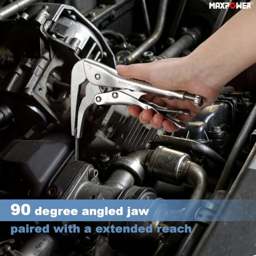 MAXPOWER 7-inch 90 degree Offset Long Nose Locking Pliers, 2.75" Jaw - size: 7"