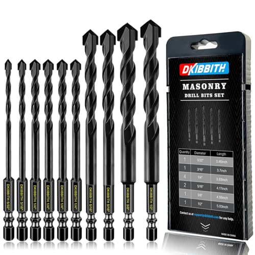 10 Piece Masonry Drill Bits for Tile Glass Ceramic Wall Brick Stone Soft-Metal Wood, Concrete Drill Bit Set,Carbide Tungsten Steel Alloy - size: 10 Piece Mixed Size Drill Bit Set