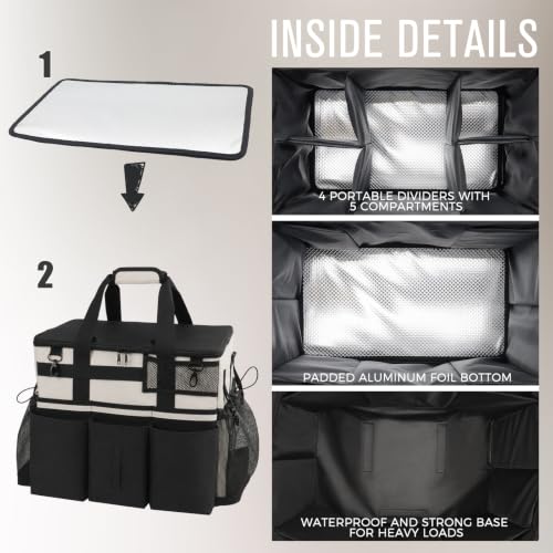 SCAVATA Rolling Cleaning Caddy Bag with Detachable Trolley, Large Cleaning Supplies Organizer with Wheels, Multi-Pocket Cleaning Cart with Adjustable Shoulder Strap for Housekeepers (CreamWhite) - color: CreamWhite
