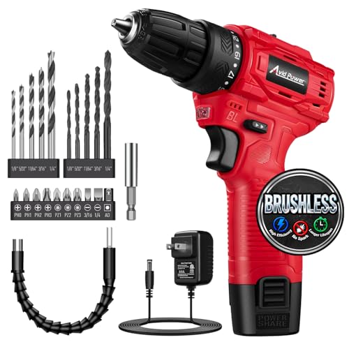 AVID POWER 12V Brushless Cordless Power Drill Driver Set 28Nm 2.0Ah Battery - color: Red