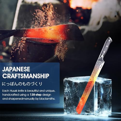 Huusk Japan 11.5 Inch Hand Forged Slicing Knife for Meats, Ribs, Roasts - Brisket Carving Knife for BBQ and Christmas Gifts - size: 11.5"