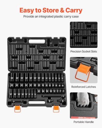 VEVOR 3/8" Drive Impact Socket Set, 48-Piece, Deep & Shallow Kit - size: 3/8" 48PCS