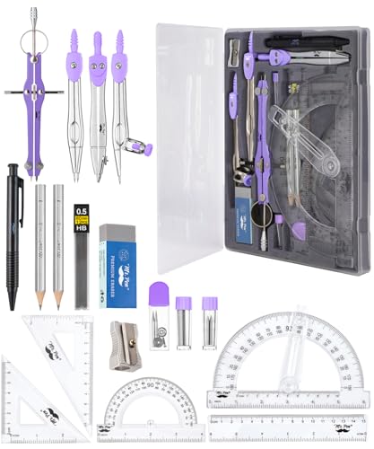 Mr. Pen- Geometry Set, 15 pcs, Purple, 6 Inch Swing Arm Protractor, Divider - color: Purple
