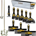 DEWALT DELUXE Stainless Hand Tool Set | 8/10/12" Taping Knives, 3/4/5/6/8" Putty Knives, 2 Mud Mixers + FREE BONUS 14" Mud Pan | DXTT-3-609