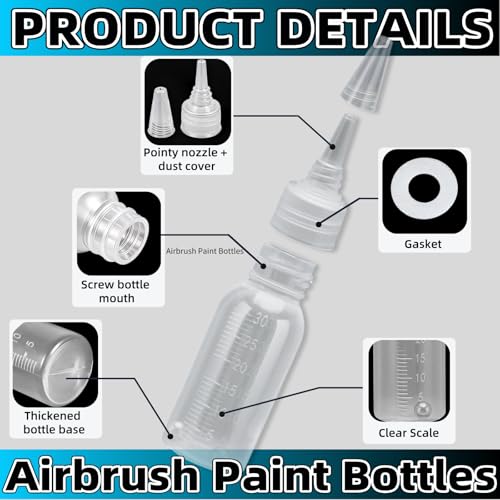 10 Pack Paint Bottle, Airbrush Paint Bottles & Accessories - 30ml Refillable Squeeze Bottles with Mixing Ball & Funnel, Storage Containers for Acrylic Paint & Various Liquids