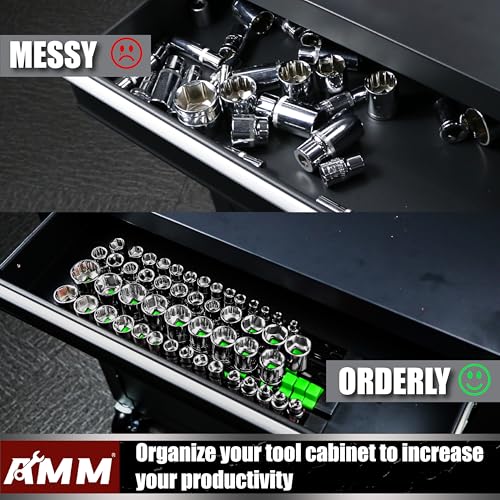 AMM 9-Piece Socket Organizer, 1/2 inch, 3/8 inch and 1/4 inch Drive ABS Tools-Green Socket Holder,Heavy Duty Socket Racks, Premium Quality Socket Clip Rail Holder,The Best Tool Trays in The Garage - color: Green, size: 9PC