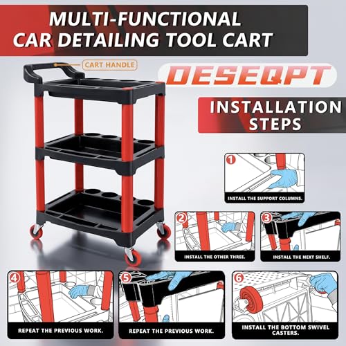 Auto Detailing Cart with Wheels, 3 Tier Rolling Detail Cart - color: Standard