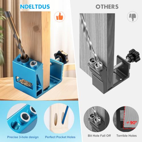 Pocket Hole Jig Kit with Drill Guide Joint 15 Degree Woodworking Inclined Hole Angle Tool Dowel Drill Pocket Joinery Screw Set Kit Adjustable Drill Jig Guides Joint Carpentry Locator Woodworking Tool