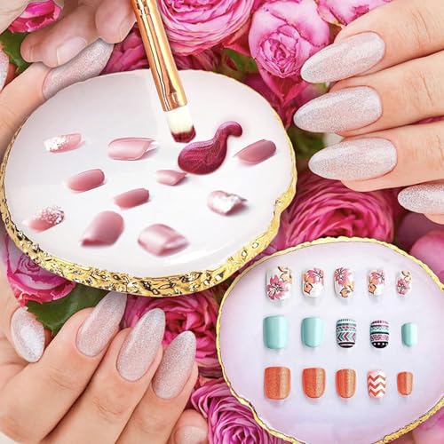 Nail Art Brush 22 Piece Set, 2 Way Acrylic Silicone Engraving Pen Dotting Pen Tools Nail Art Kit, Resin Nail Art Palette, For Nail Art DIY Home Salon Makeup Display Board (White) - color: White