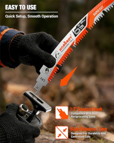 12 Inch Reciprocating Saw Blades, 5 Pack, 6TPI Japanese Teeth Arc Edge CR-V Steel Pruning Saw Blades for Tree Trimming and Wood Cutting, with Storage Case - style: 5-Pc 12" New Version