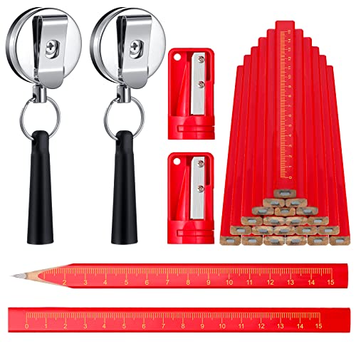 Honoson 24 Pcs Carpenter Pencil with Sharpener,Red Cover, Black Refill - color: Red Cover, Black Refill