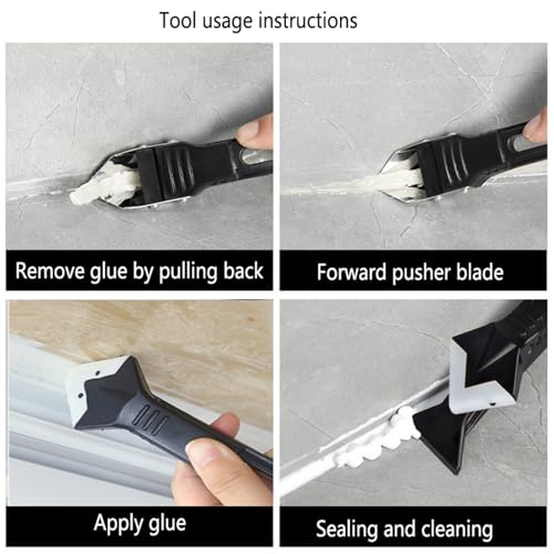 Multifunctional 3-in-1 Silicone Caulking Tool kit - The Ultimate Tile Joint Treatment Tool for Cleaning, Leveling, Seam Pressing, Shaping and Edge Finishing (Plastic Scouring Blade) - color: Black
