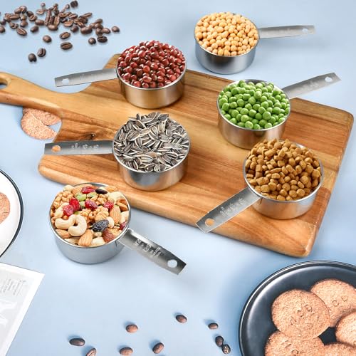 6Pcs Stainless Steel Measuring Cup, 1/2 Cup - 125ml Metal Measuring Cup, Comfortable Hand Feeling Measuring Scoops for Coffee Cooking Baking Kitchen - size: 1/2 cup