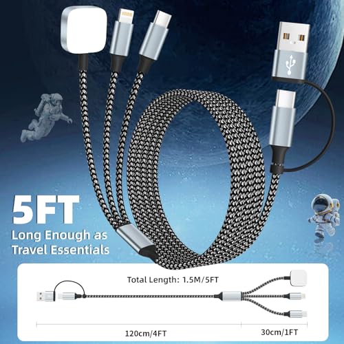 Travel Essentials 3 in 2 Multi Charging Cable for iWatch Charger/IP/USB-C - color: Greyiwatch, size: 1Pack 5FT