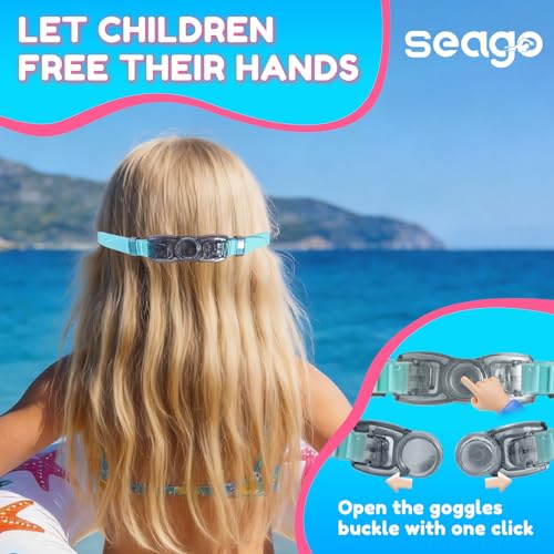 Seago Kids Swim Goggles with Nose Cover 2 Pack for 3-14 Anti-Fog Clear View - color: Blue Green & Blue Pink