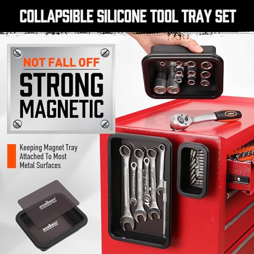 HORUSDY 3-Piece Magnetic Parts Tray Set, Tool Trays for Storage Organizer Screw, Bolts, Washers, Nuts and Small Tools. Tool Gifts for Men, Black - style: 3-Piece Magnetic Tray - Collapsible Black