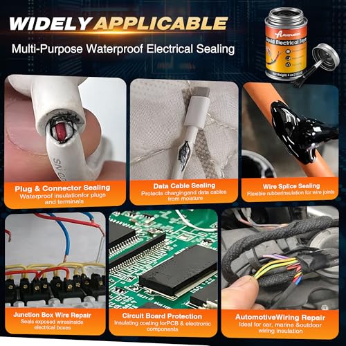 Liquid Electrical Tape 4oz Waterproof Liquid Tape Electrical Insulating Glue with Brush Cap, High Temperature Resistant Flexible Rubber Coating for Wires Cables, Plug, Automotive(Black) - color: Black